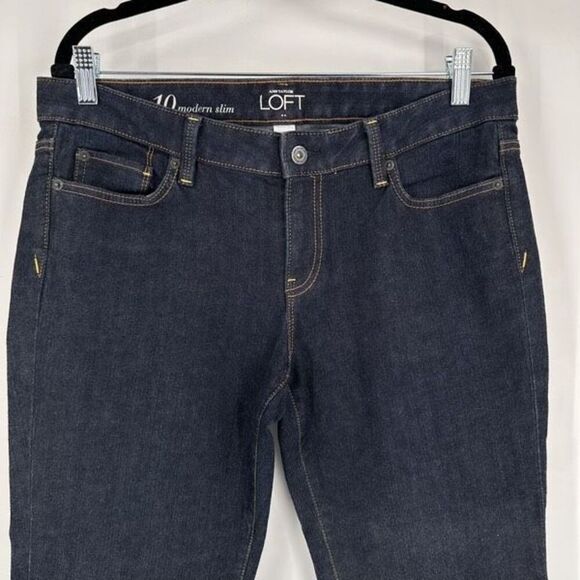 LOFT Modern Slim Fit Dark Wash blue Jeans Size 10 Mid Rise 32” inseam tall - Picture 4 of 12